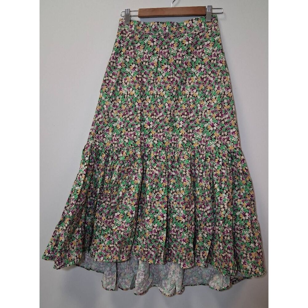 Womens size 4βh& m strong cotton poplin maxi skirt purple green floral ditsy